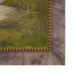 "Inlet at Dusk" Traditional Landscape Square Framed Oil on Canvas Painting