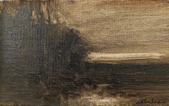 "Étude de paysage" Dennis Sheehan, Crépuscule, Forêt sombre impressionniste, Marais