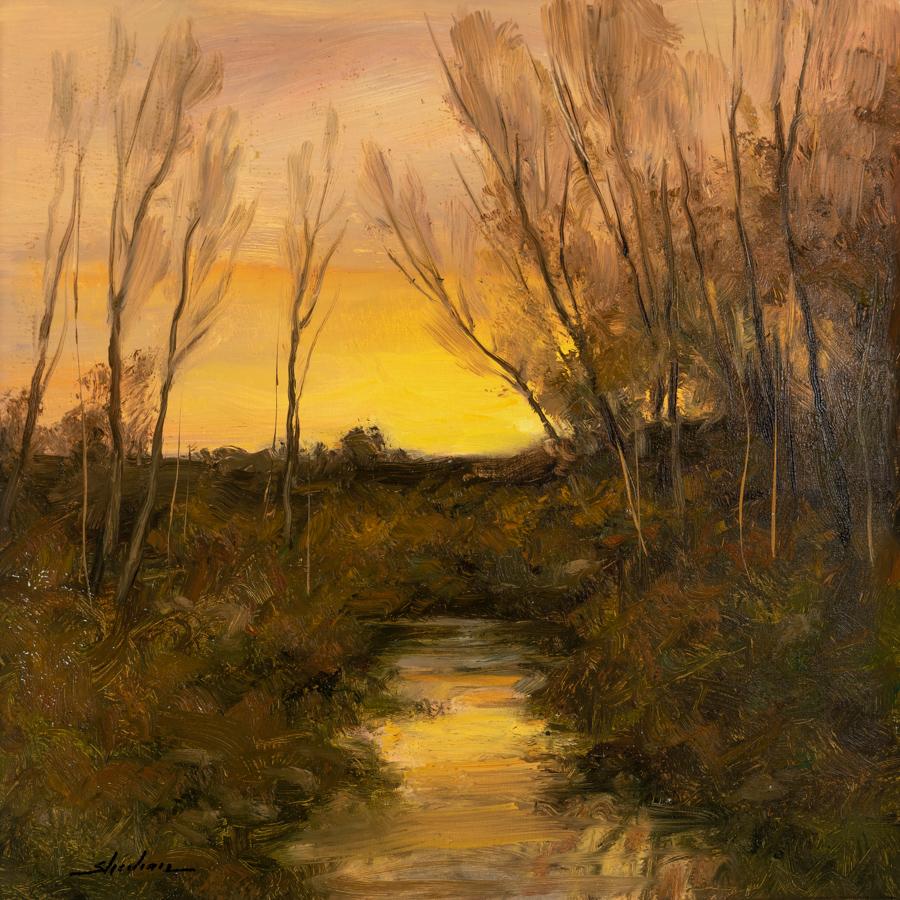 Last Light - Brown Landscape Painting by Dennis Sheehan