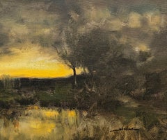 "Late Afternoon Glow" Dennis Sheehan, Bright Skyscape, Sunset Pond Reflections