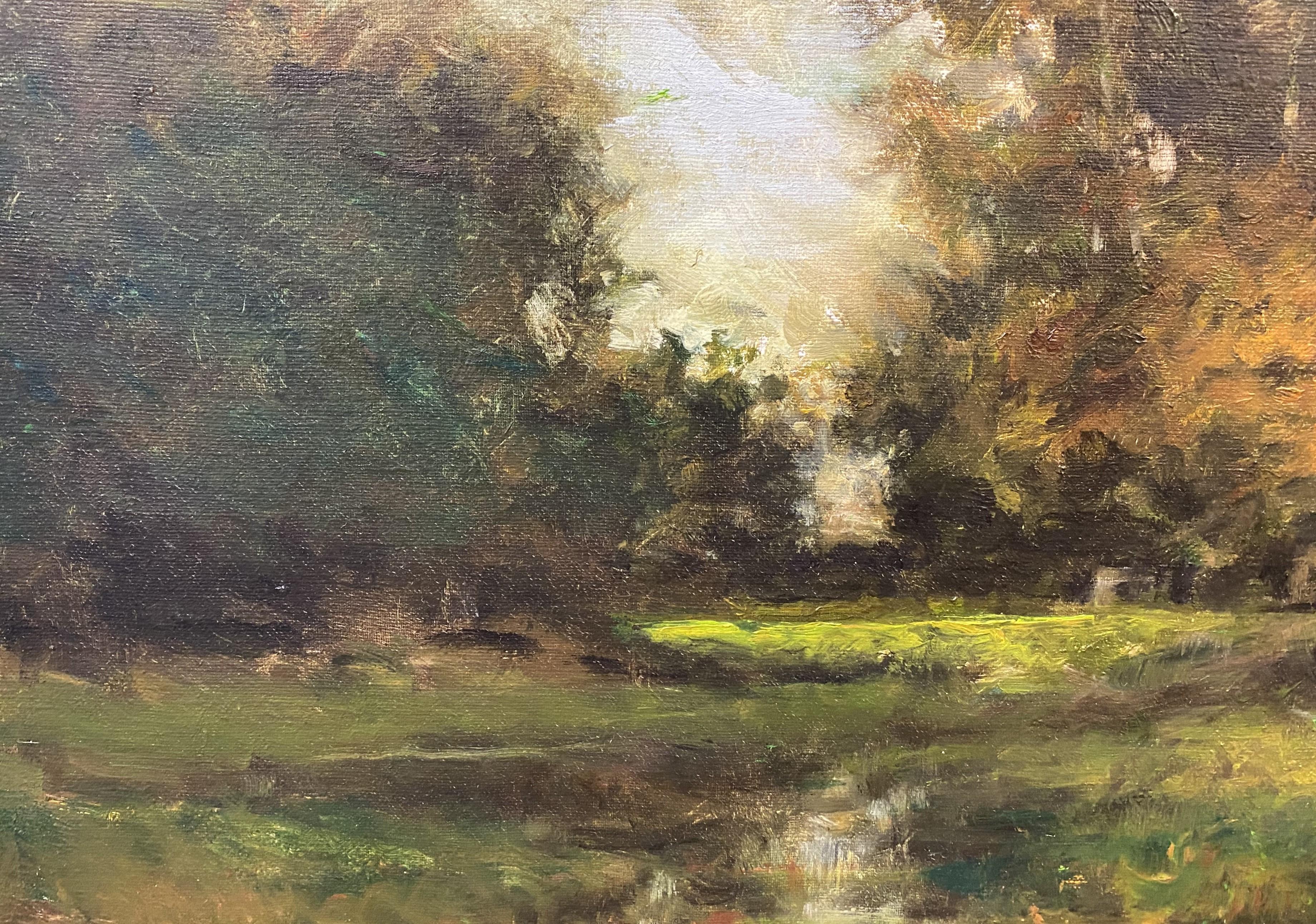 Le foglie iniziano a cambiare - Landscape Painting Marrone di Dennis Sheehan