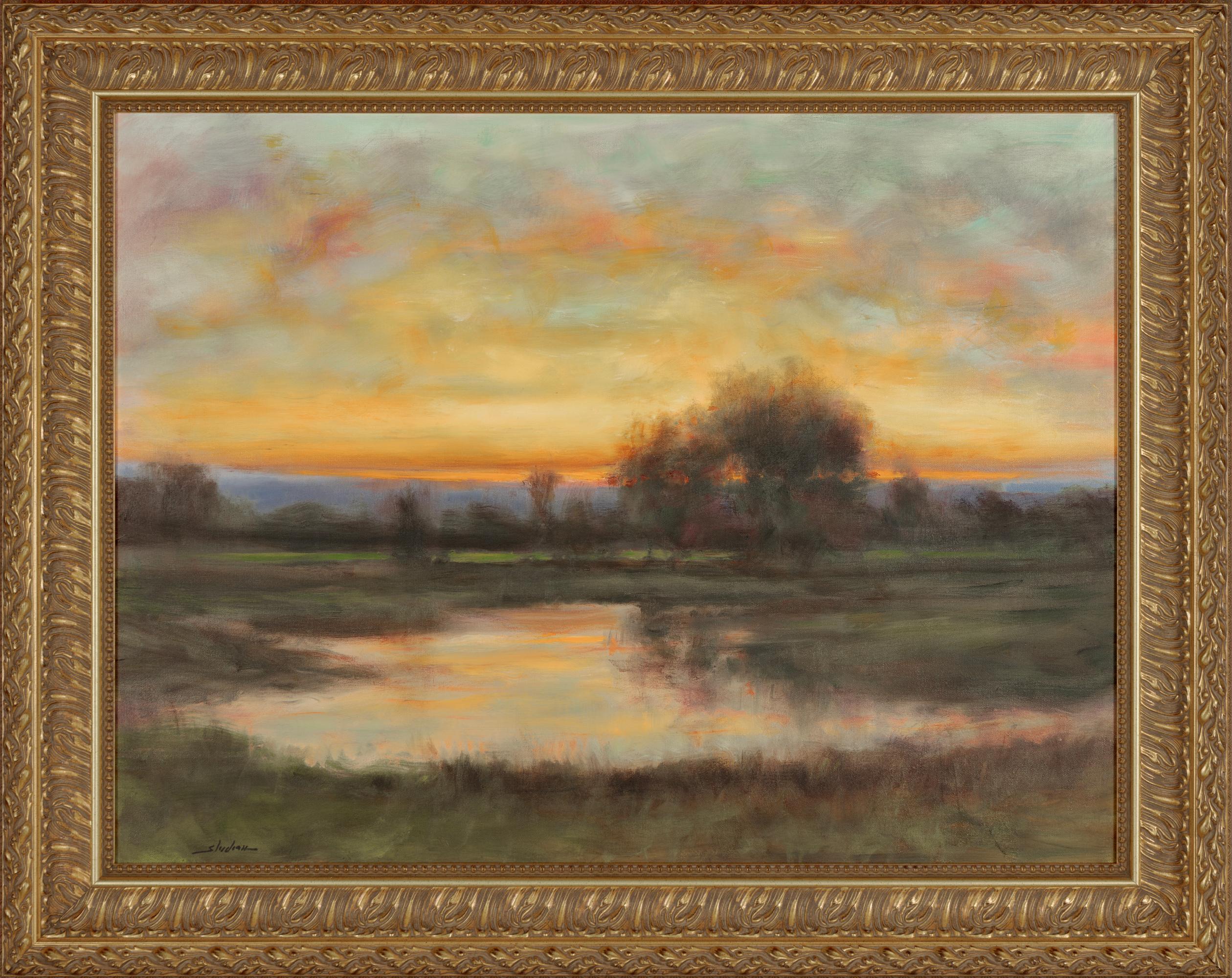 "Reflejo matinal" Paisaje tradicional del amanecer Pintura al óleo sobre lienzo enmarcada - Painting de Dennis Sheehan