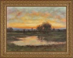 "Morning Reflection" Traditional Sunrise Landscape Framed Oil on Canvas Painting
