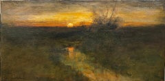 "Orange Sky" Dennis Sheehan, Tonalist Sunset, Atmospheric New England Scene