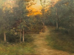 "Path Through the Woods" Dennis Sheehan, Sonne durch die Bäume, Sonnenuntergang Licht