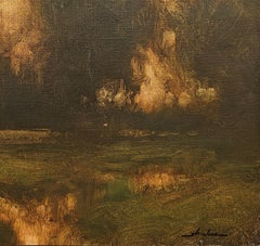 "Peeking Light" Dennis Sheehan, Impressionniste, Reflets de soleil couchant dans un ruisseau