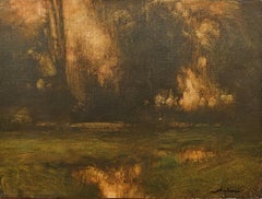 "Peeking Light" Dennis Sheehan, Impressionniste, Reflets de soleil couchant dans un ruisseau