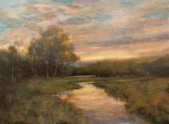 "Quiet by the Stream" Dennis Sheehan, Sunset Reflections in Water, Skyscape