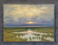 "Quiet Splendor" Paysage traditionnel encadré huile sur toile
