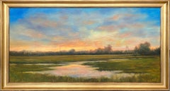 "Resplendent Meadow" Traditional Marsh Landscape Oil on Canvas with Frame