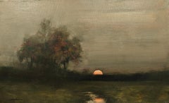 "Rising Moon on the Marsh" Dennis Sheehan, Bright Moon, Evening Marsh Landscape