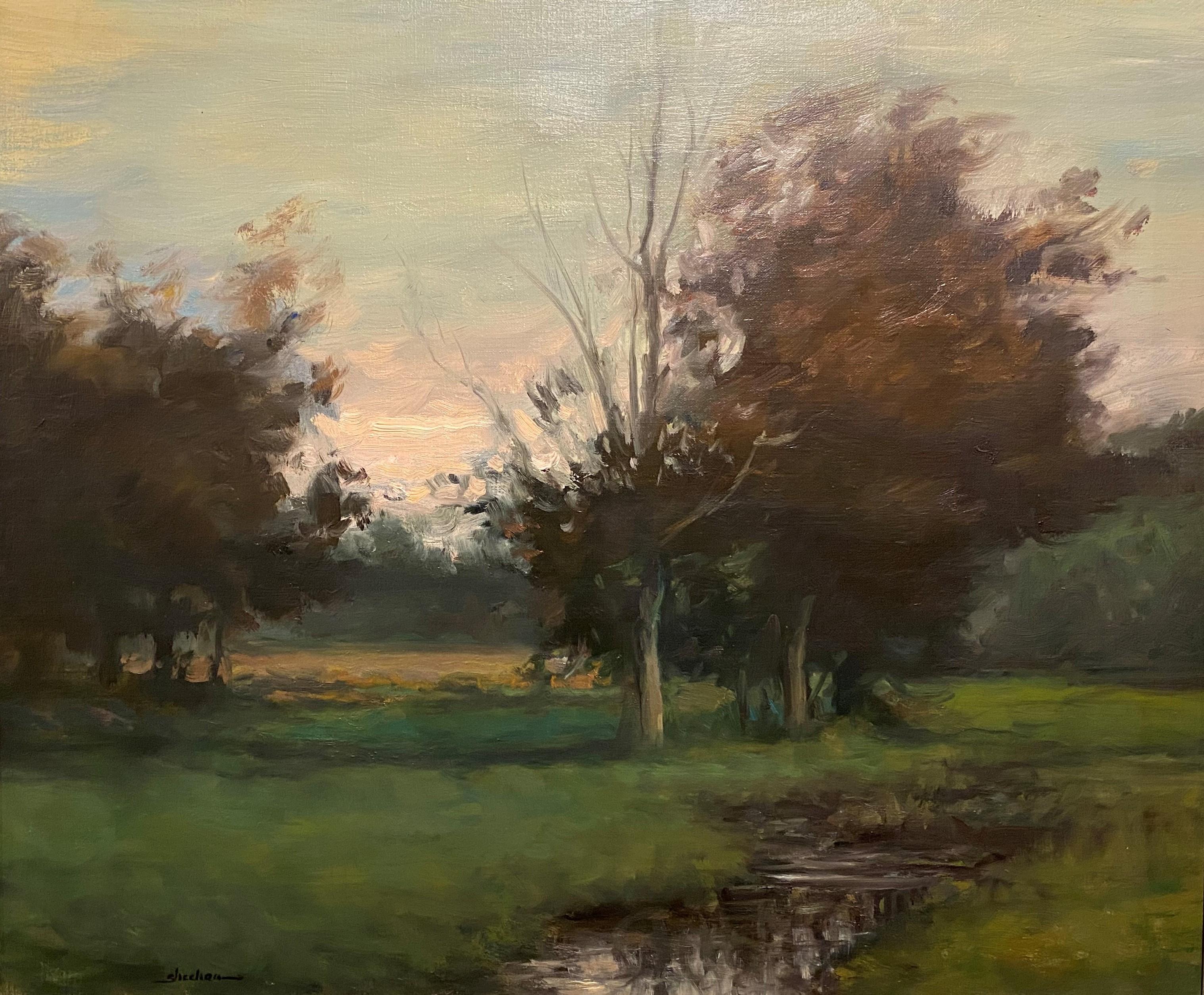 Tonalist Landscape with Brook - Painting by Dennis Sheehan