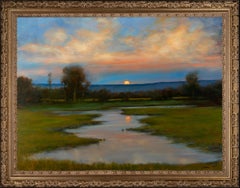 "Tranquillità al tramonto" Pittura ad olio realistica Paesaggio al tramonto