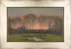 "Fard à joues du crépuscule  Paysage traditionnel au coucher du soleil Peinture à l'huile sur toile encadrée