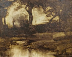 "Senza titolo" Dennis Sheehan, Drammatico paesaggio forestale, riflessi nello stagno