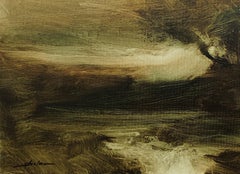 "Windy Day" Dennis Sheehan, Atmospheric, Tonalist Forest Stream, Green Sky