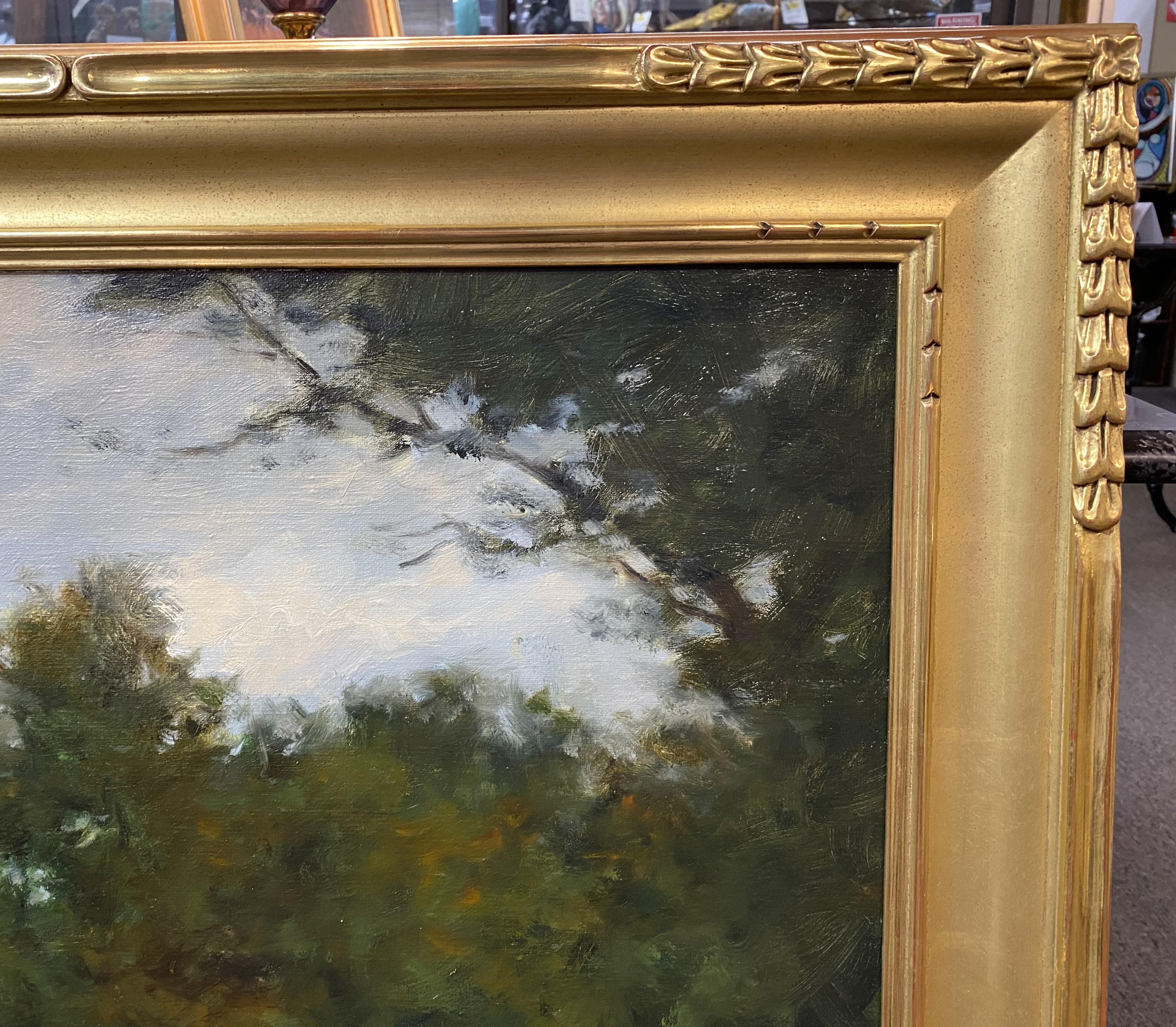 Woodland Landscape with Cabin & Figure For Sale 1