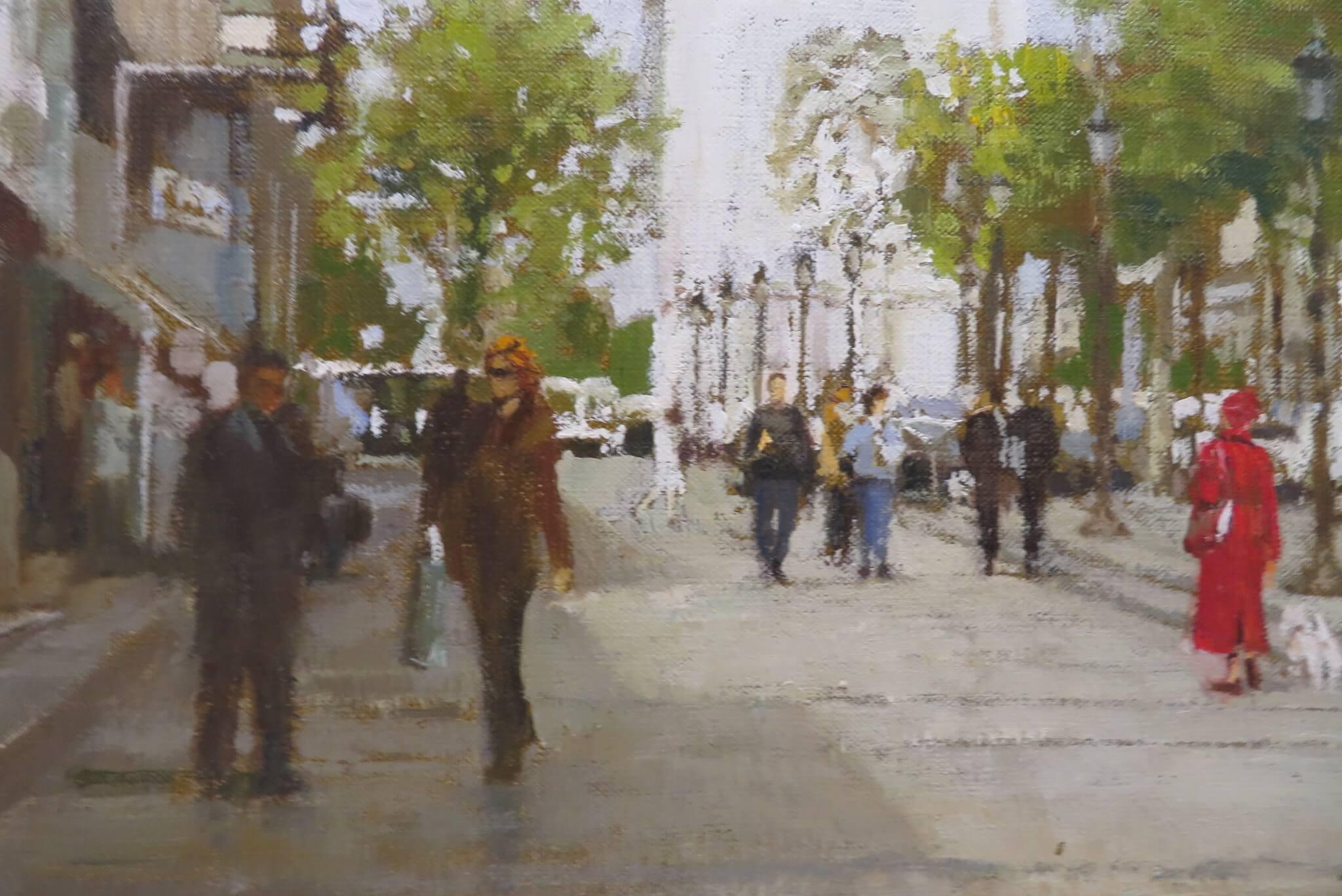 (nato nel 1932) Pittura ad olio originale post impressionista PARIGI FRANCIA SCENA DI STRADA - Painting Postimpressionismo di Dennis Syrett
