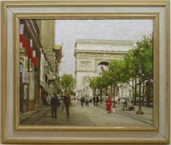 (nato nel 1932) Pittura ad olio originale post impressionista PARIGI FRANCIA SCENA DI STRADA