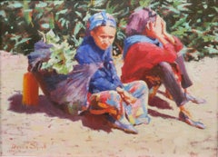 Dennis Syrett ROI RSMA (1932-) British - MOROCCAN GIRLS PORTRAIT oil painting