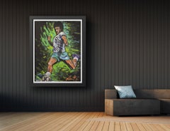 Denny Dent Soccer Player Signed 69.5 Inch Original Painting