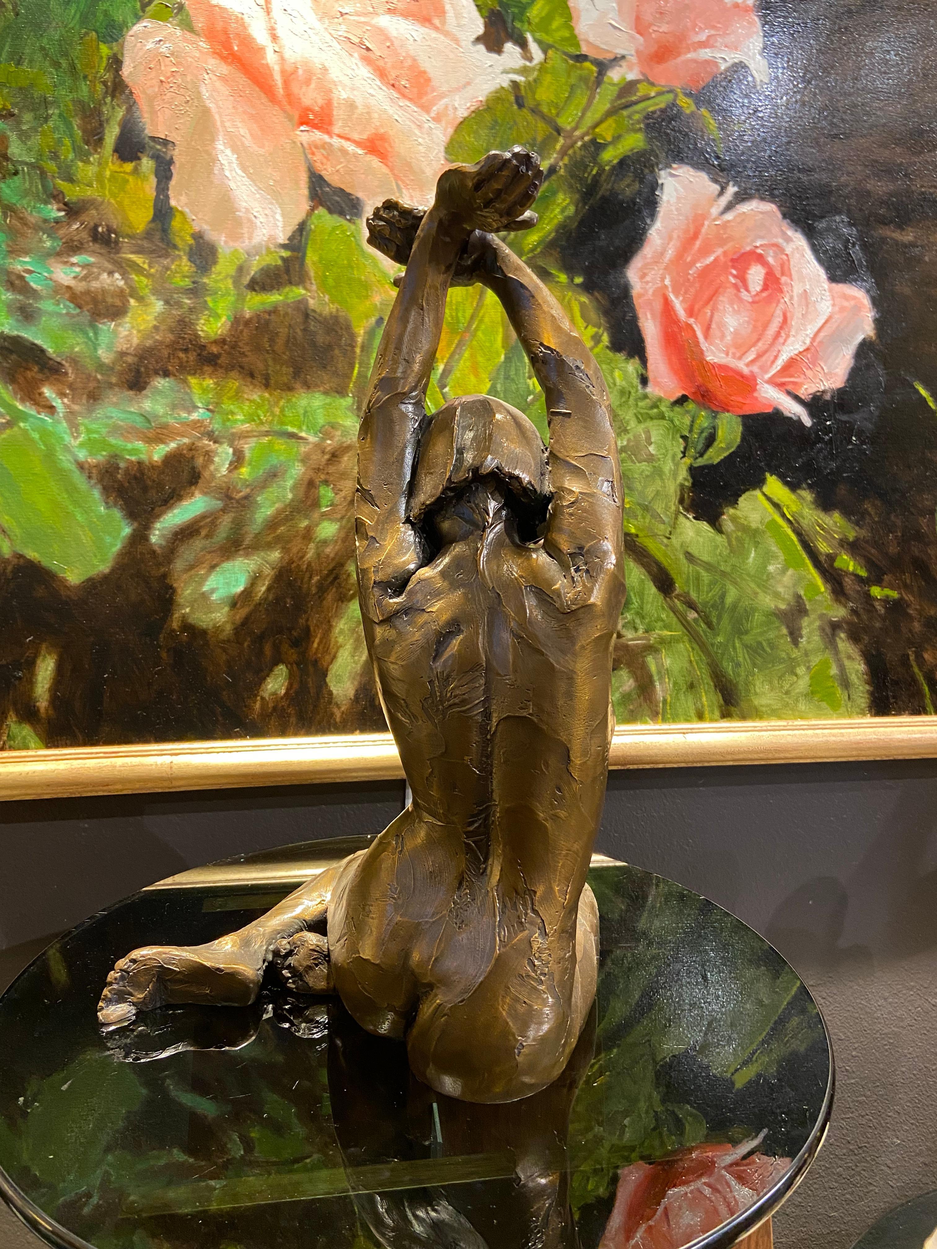 Breathe - Gold Figurative Sculpture by Denny Haskew