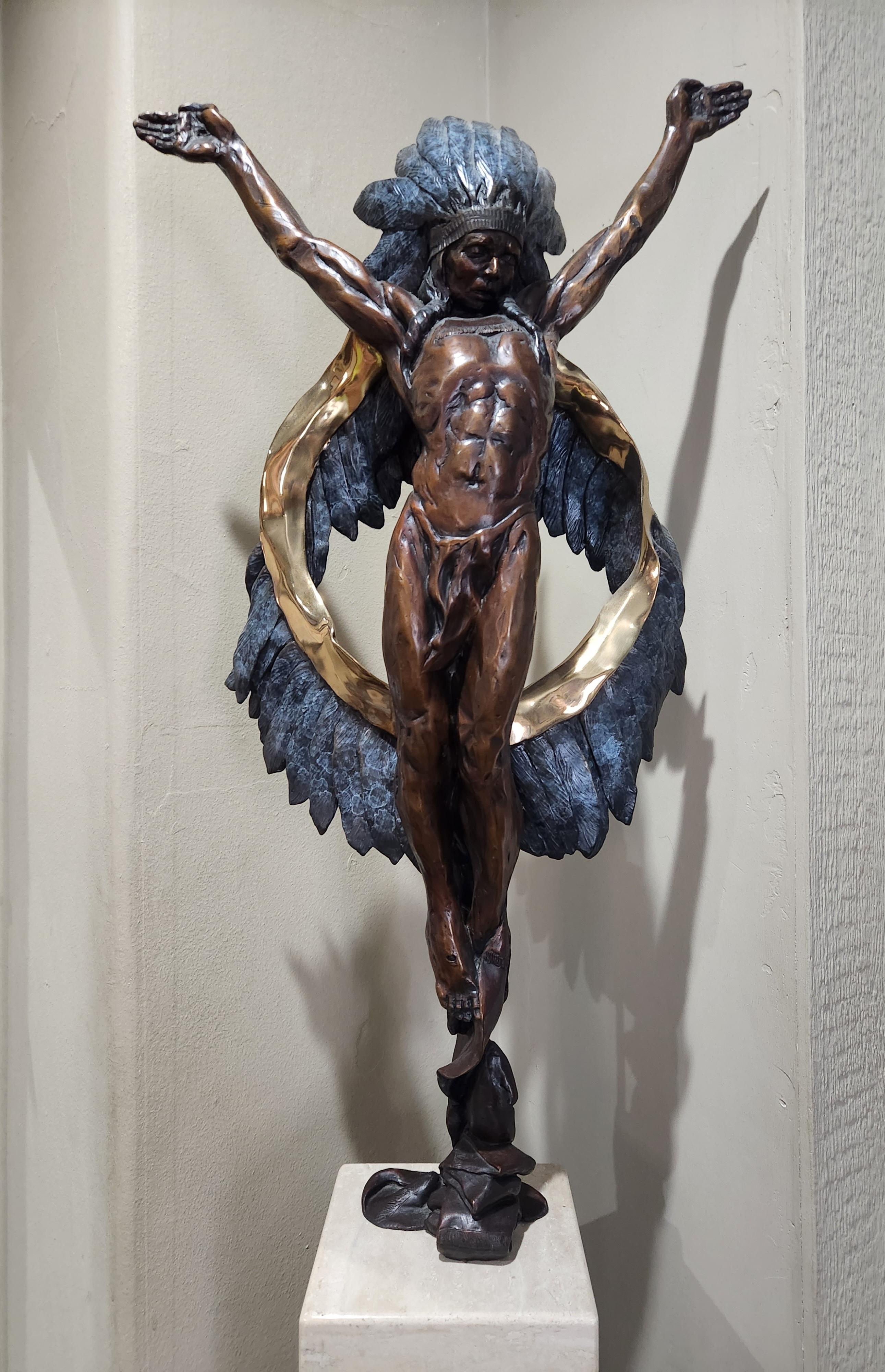Committed - 38" tall bronze sculpture - Sculpture by Denny Haskew
