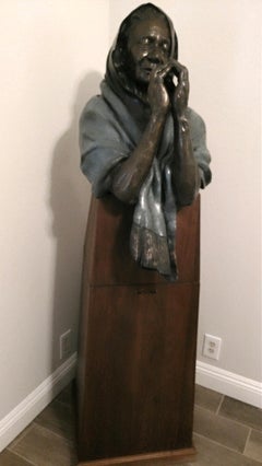 Trail of Prayers 66" high bronze bust on walnut pedestal