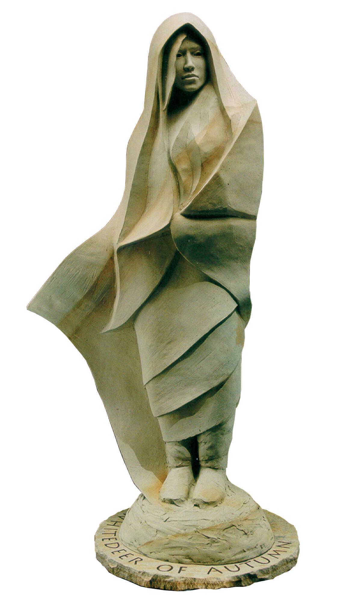 Denny Haskew Figurative Sculpture - White Deer of Autumn