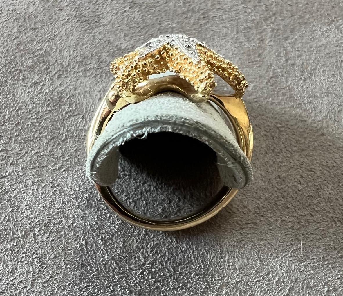 Contemporary Denny Wong 14k Gold 18mm Starfish Ring With 16 Diamonds  For Sale