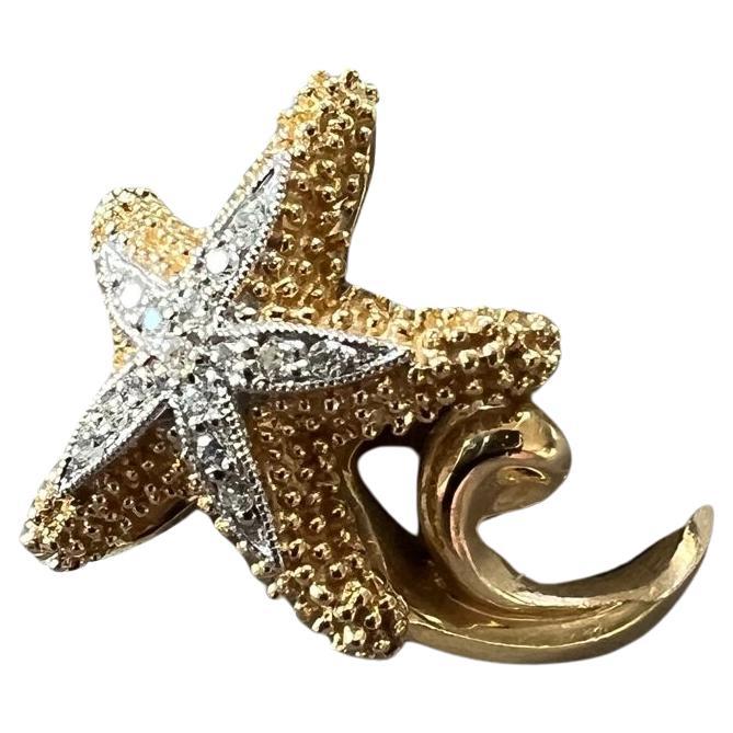 Denny Wong 14k Gold 18mm Starfish Ring With 16 Diamonds  For Sale