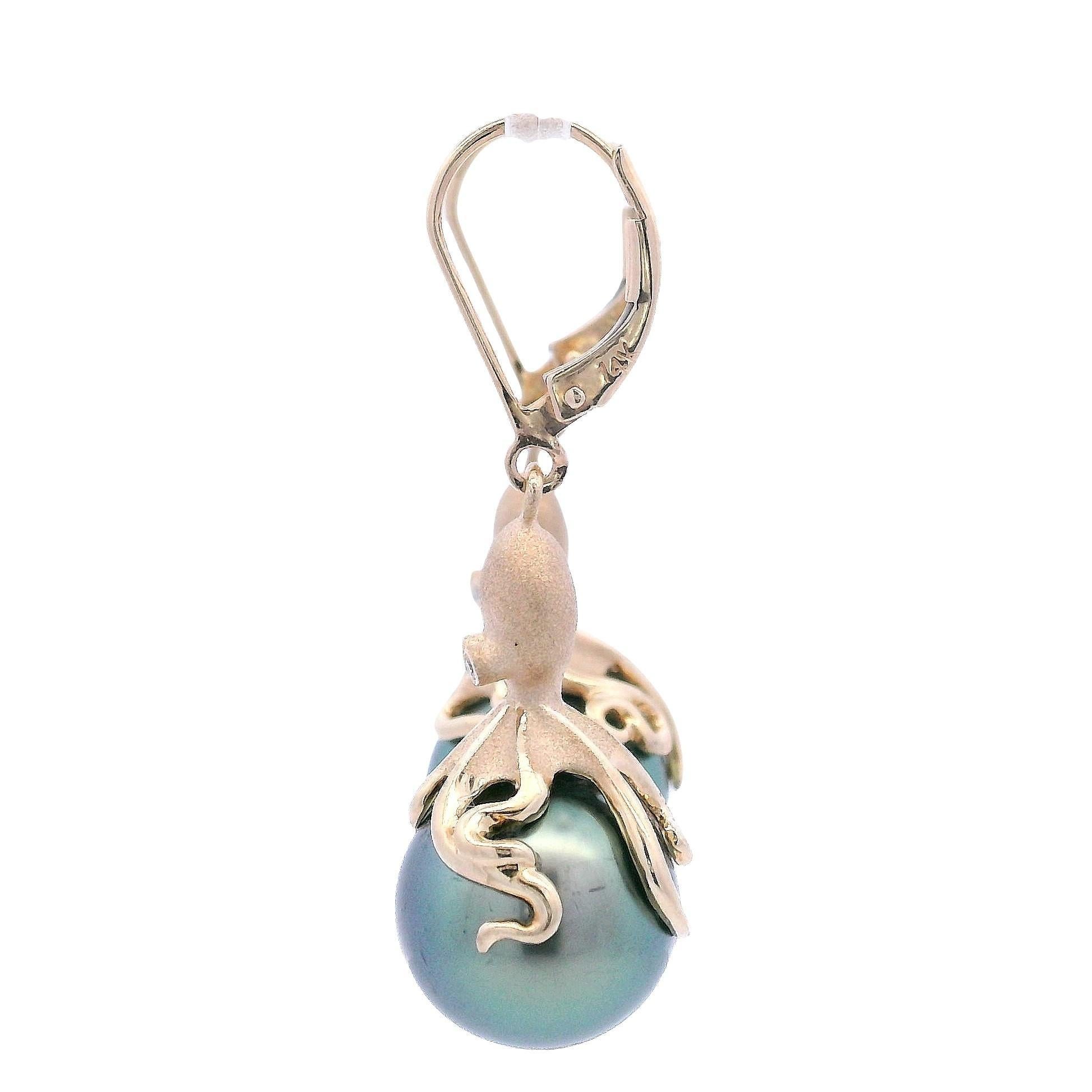 Orecchini Octopus in oro giallo 14kt con perle di Tahiti e diamanti di Denny Wong in vendita 2