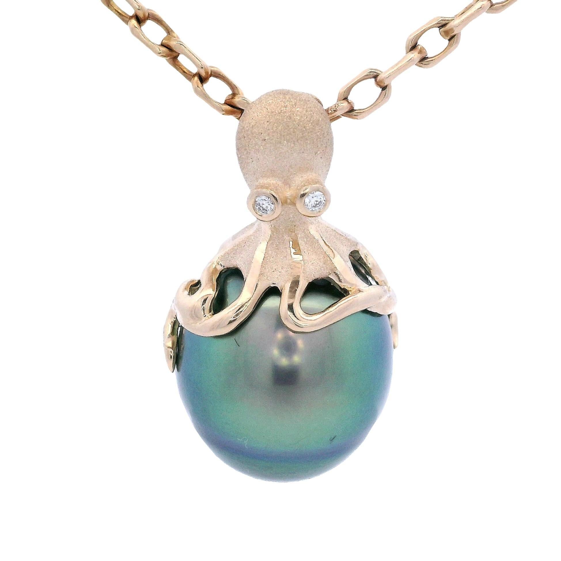 Denny Wong Octopus Pendant 14k Yellow Gold With 13mm Tahitian Pearl