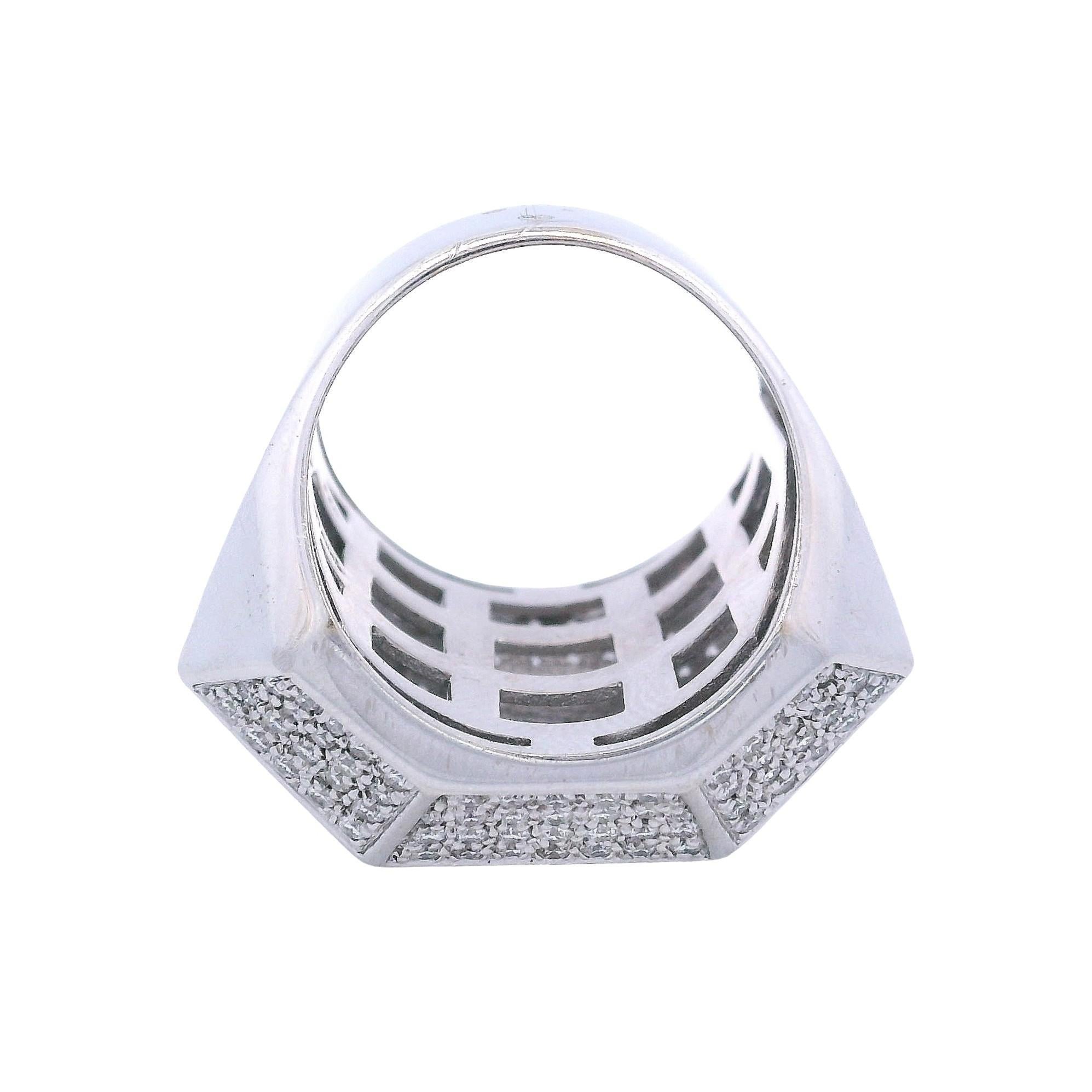 DENOIR Bague géométrique en or blanc 18kt avec 3.00 cts en diamants en vente 3