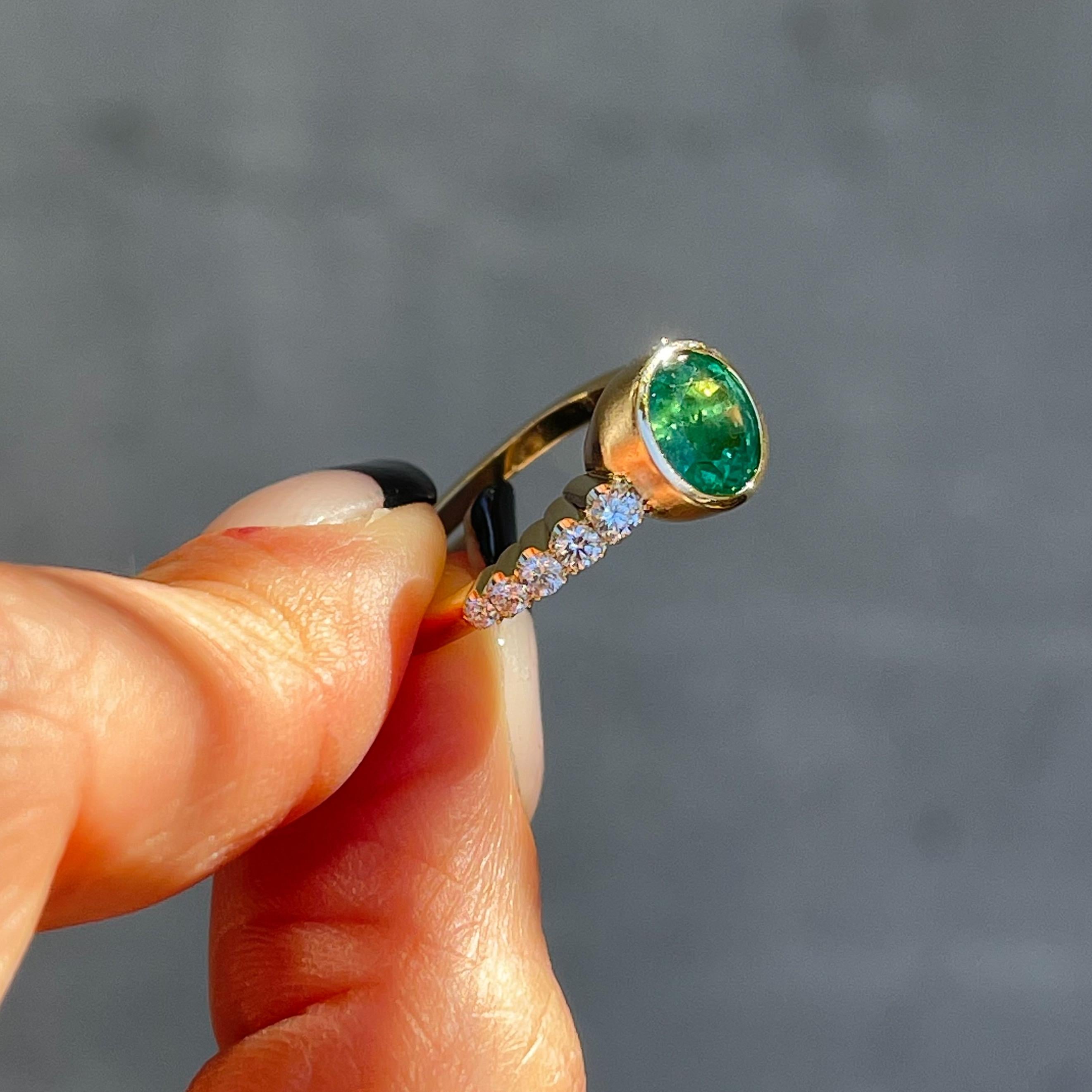 Denouement Emerald and Diamond Ring in 14k Yellow Gold by NIXIN Jewelry In New Condition For Sale In Los Angeles, CA