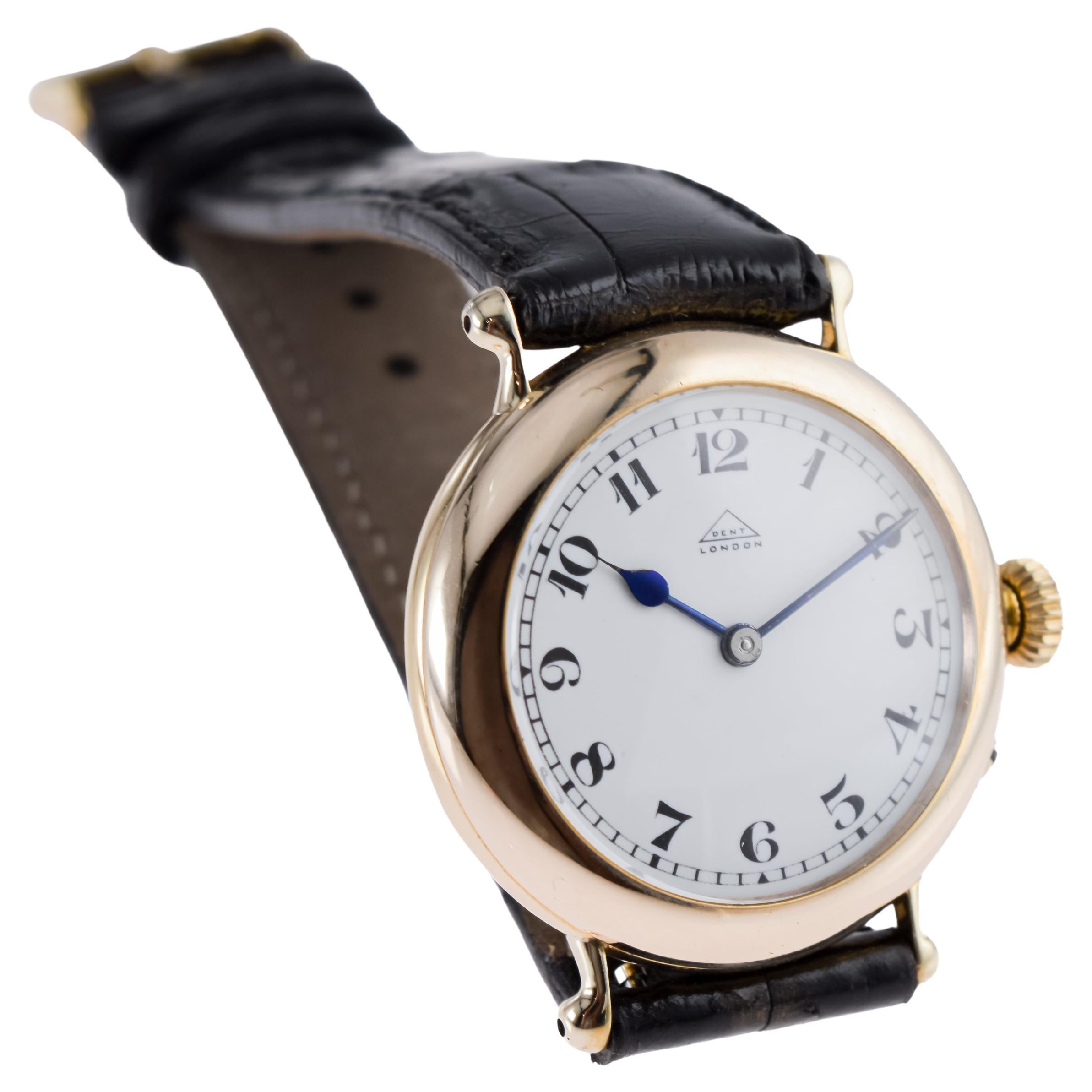 Dent London 18kt. Gold Wrist Watch Made by Legendary Chronometer Maker from 1926 In Excellent Condition For Sale In Long Beach, CA
