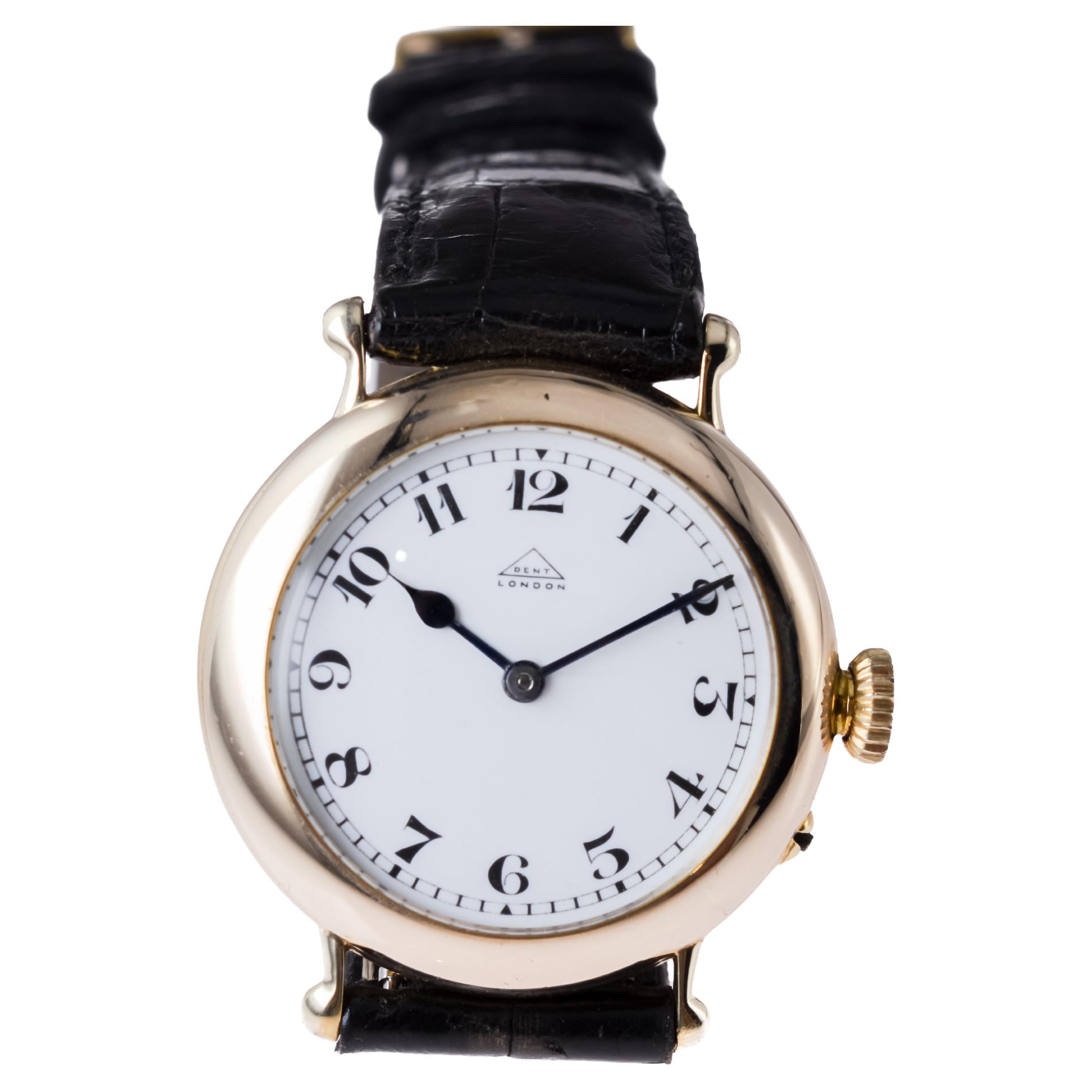 Women's or Men's Dent London 18kt. Gold Wrist Watch Made by Legendary Chronometer Maker from 1926 For Sale