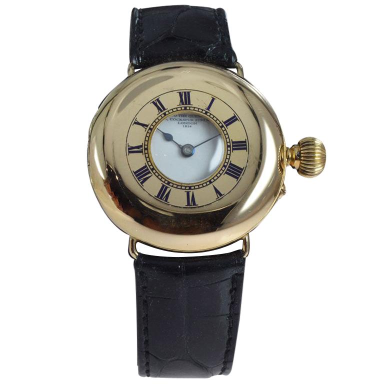 Dent Maker to the Queen English 18 Karat Gold Early Wristwatch circa 1870s-1880s For Sale