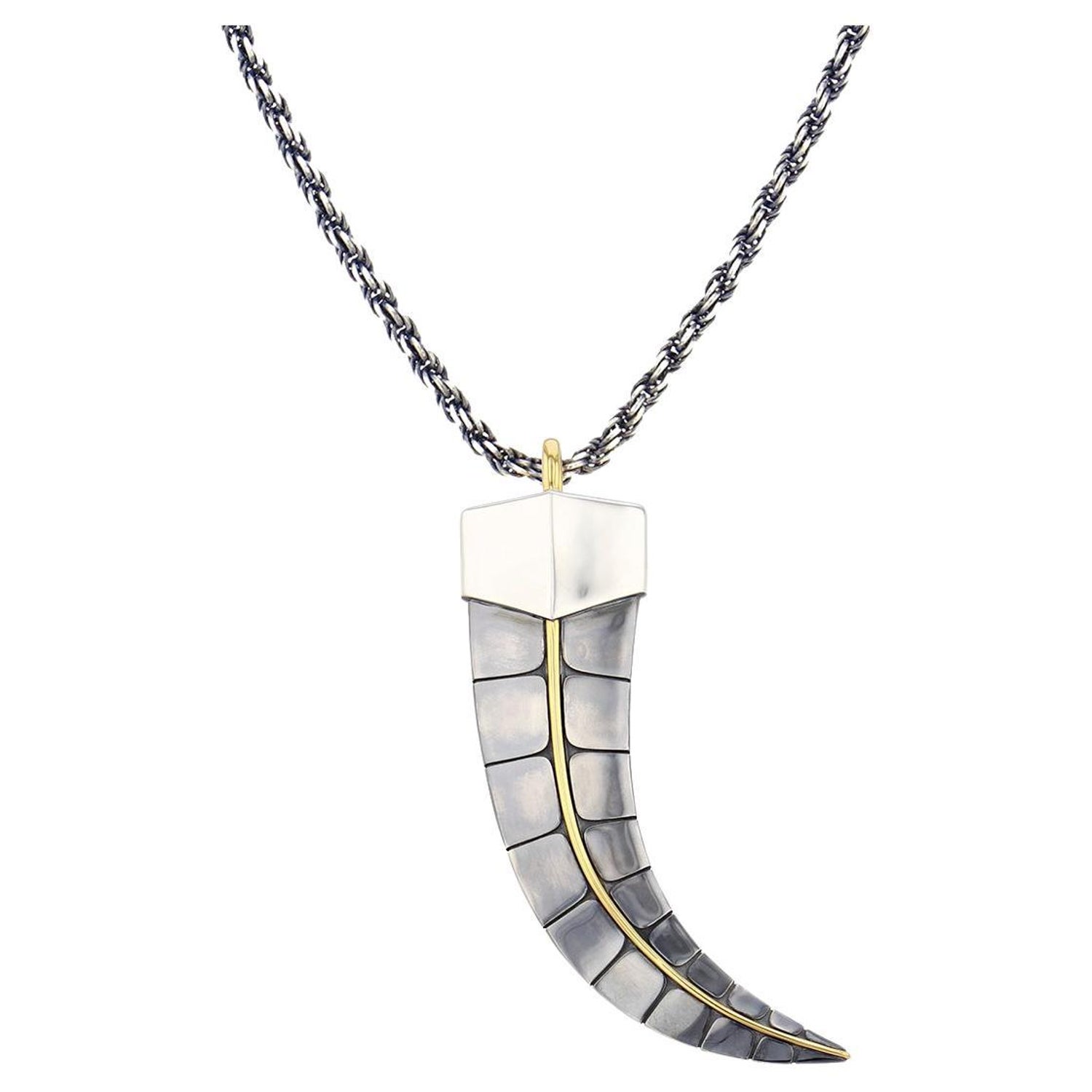 Dent Pendant in 18K Yellow Gold and Distressed Silver by Elie Top For Sale  at 1stDibs