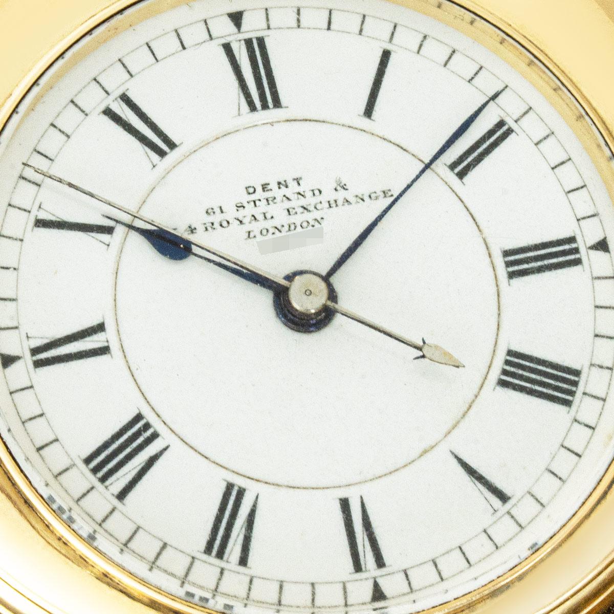 Dent Rare Gold Split Second Keyless Pocket Watch With Gold Chain C1875 In condizioni buone in vendita a Mayfair, London, London
