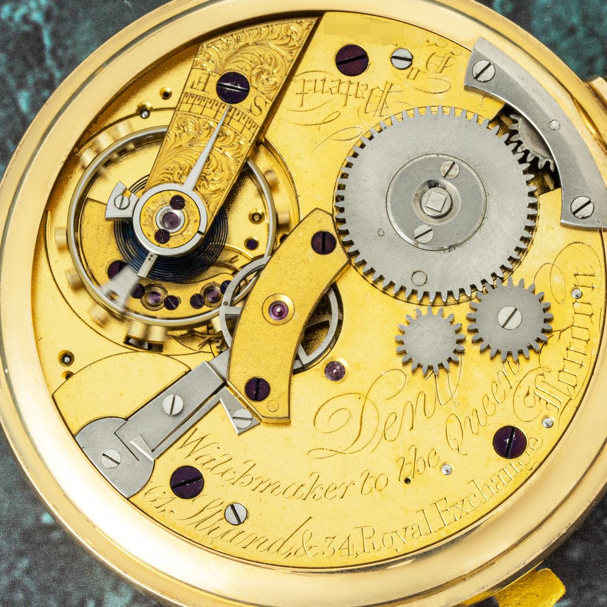 Dent Rare Gold Split Second Keyless Pocket Watch With Gold Chain C1875 in vendita 1