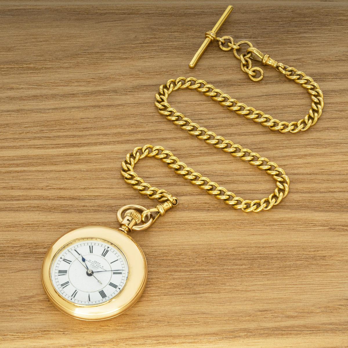 Dent Rare Gold Split Second Keyless Pocket Watch With Gold Chain C1875 in vendita 3