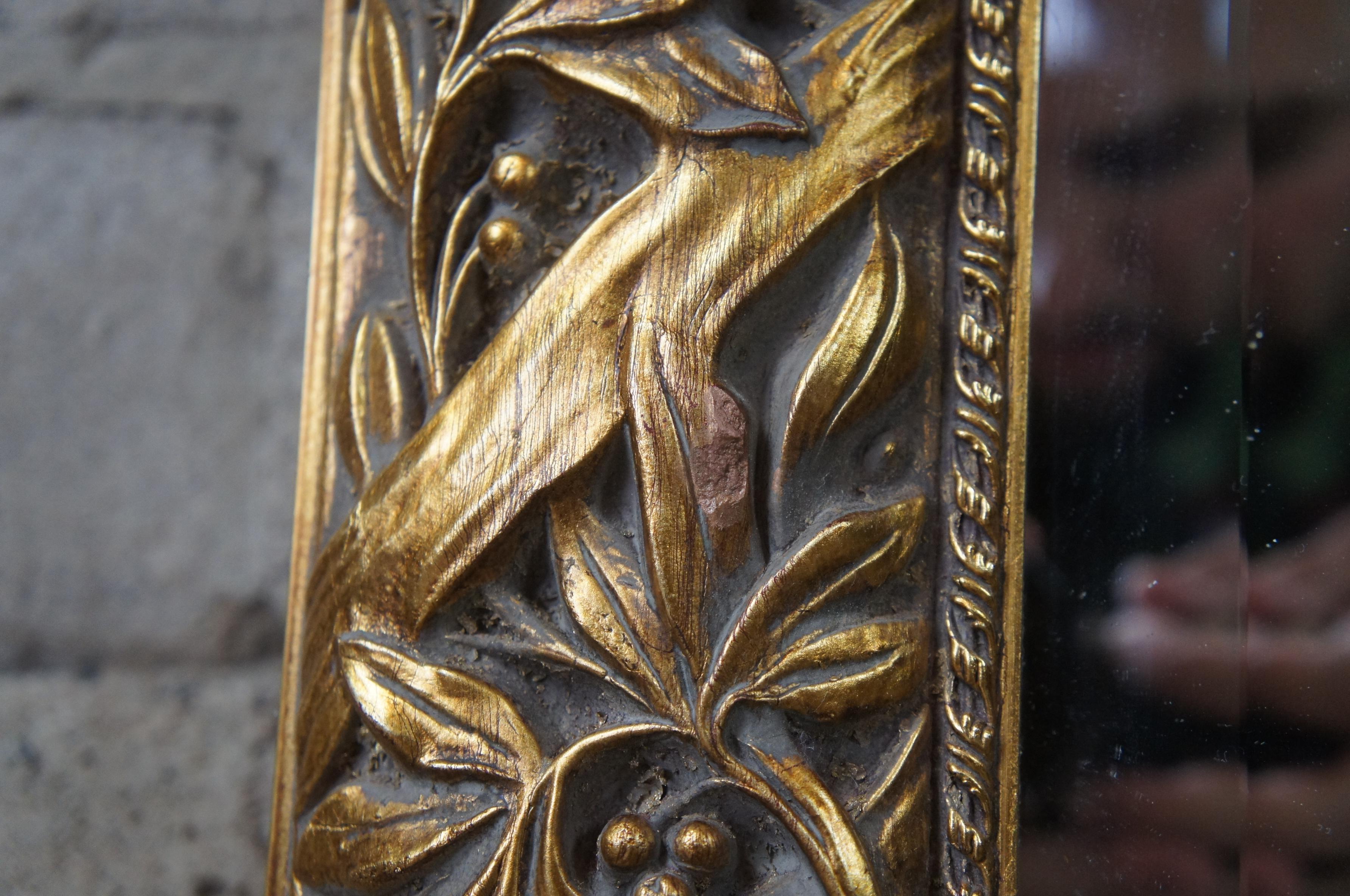 French Provincial DeNunzio Gold Gilt French Foliate & Berry Beveled Rectangular Floor Wall Mirror