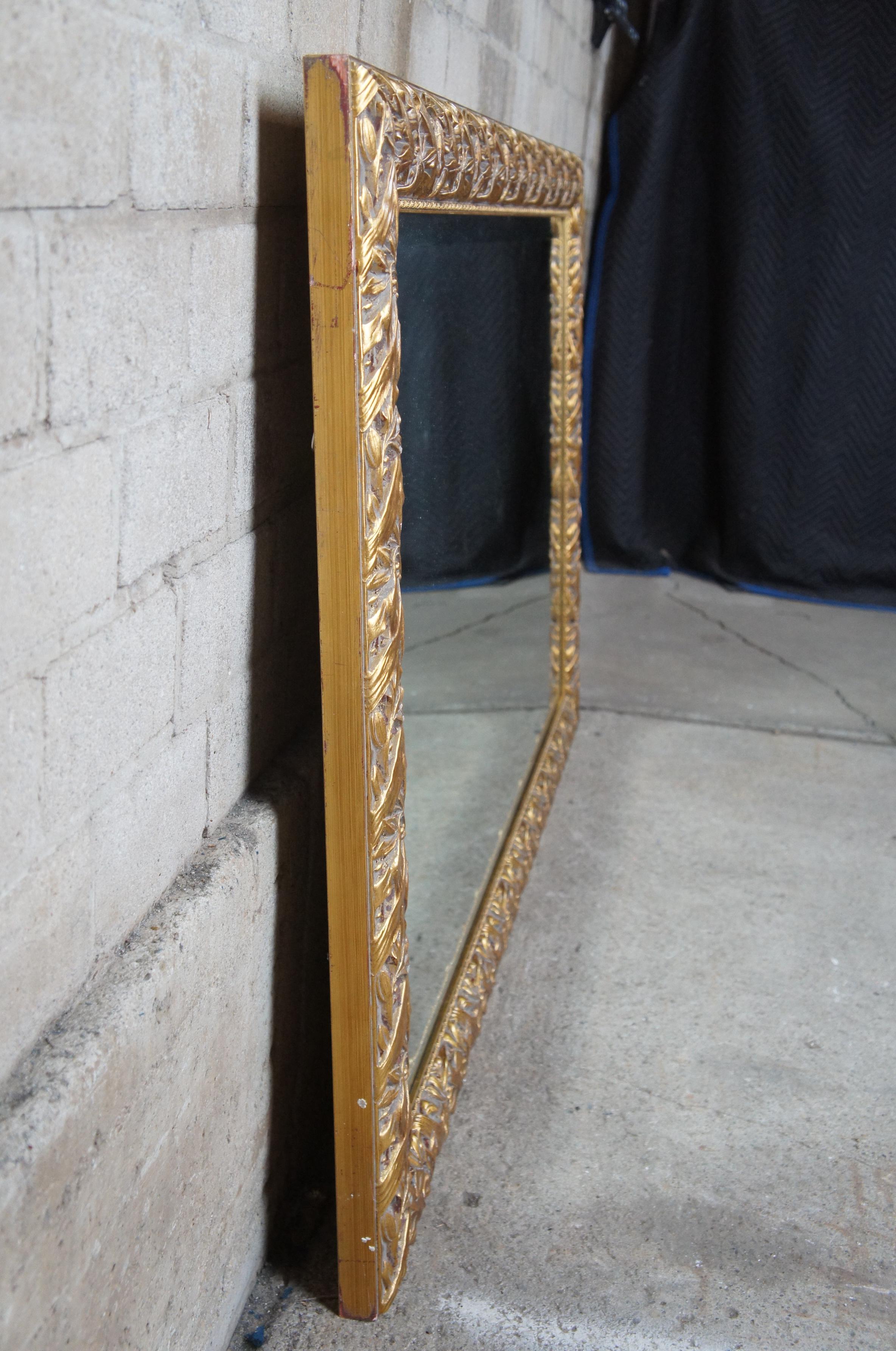 20th Century DeNunzio Gold Gilt French Foliate & Berry Beveled Rectangular Floor Wall Mirror