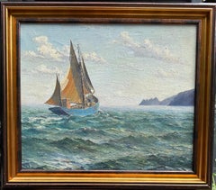 Impressionista della Cornovaglia di metà secolo Barche da pesca al largo della costa della Cornovaglia