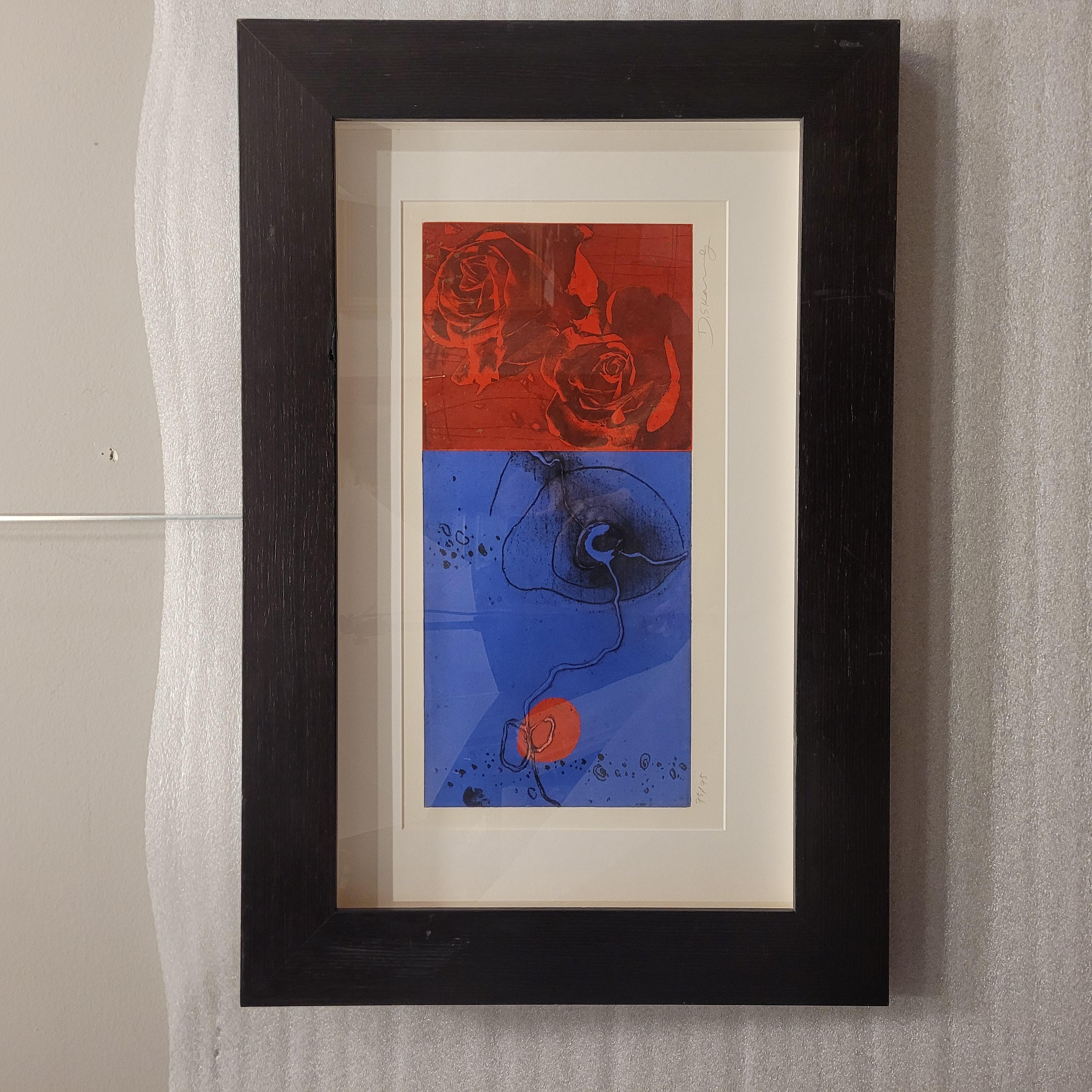 Stampa coreana d'epoca all'acquaforte rossa e blu di Deok Sung Kang, numerata 75 di 75 in vendita 14