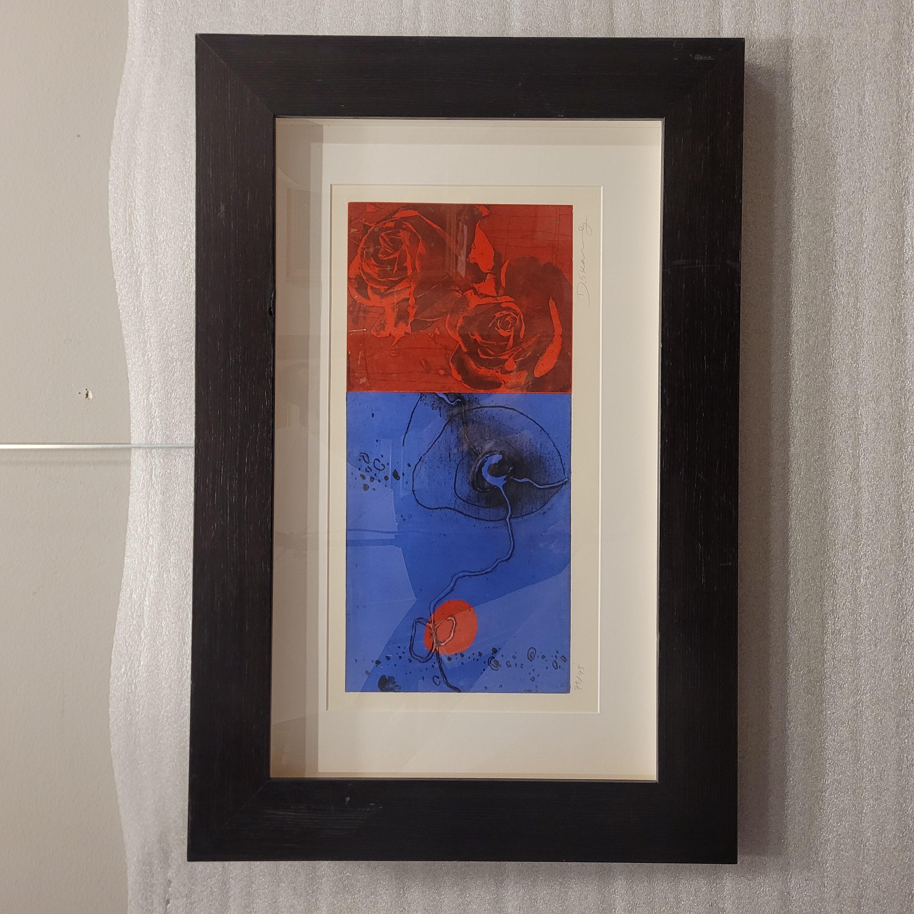 Stampa coreana d'epoca all'acquaforte rossa e blu di Deok Sung Kang, numerata 75 di 75 in vendita 16