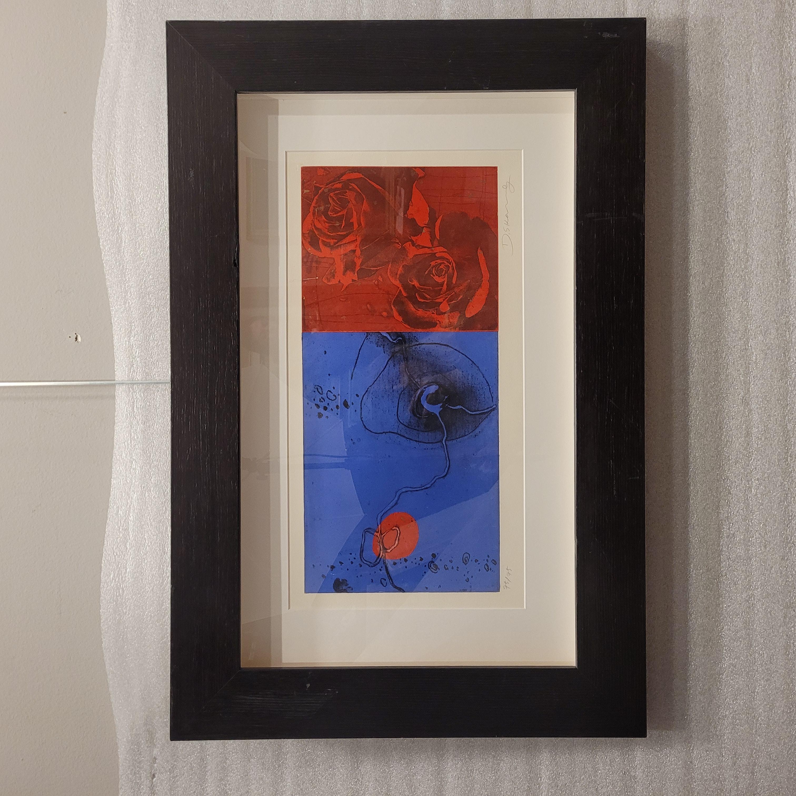 Stampa coreana d'epoca all'acquaforte rossa e blu di Deok Sung Kang, numerata 75 di 75 in vendita 2
