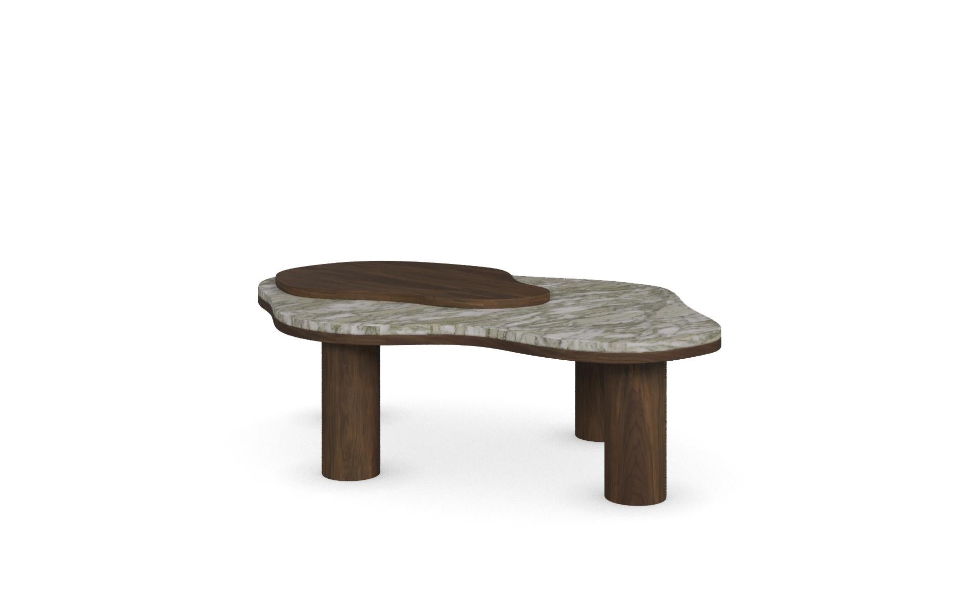 Fait main Deolin Coffee Table by Nolita Harbour: Persian Green Marble with Walnut Wood en vente