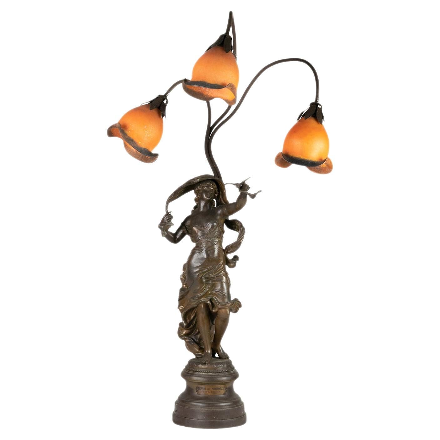 Departure of the Swallows Cameo Table Lamp Art Nouveau, 20th Century  For Sale